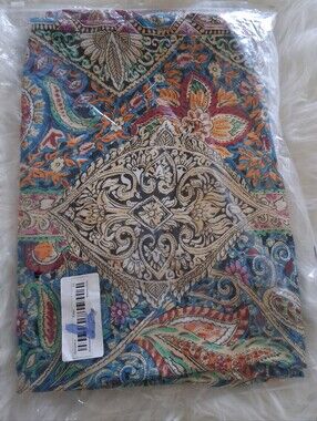 Multicolor Paisley Floral Kimono Top L Boho Open Front Lightweight Layer NIB